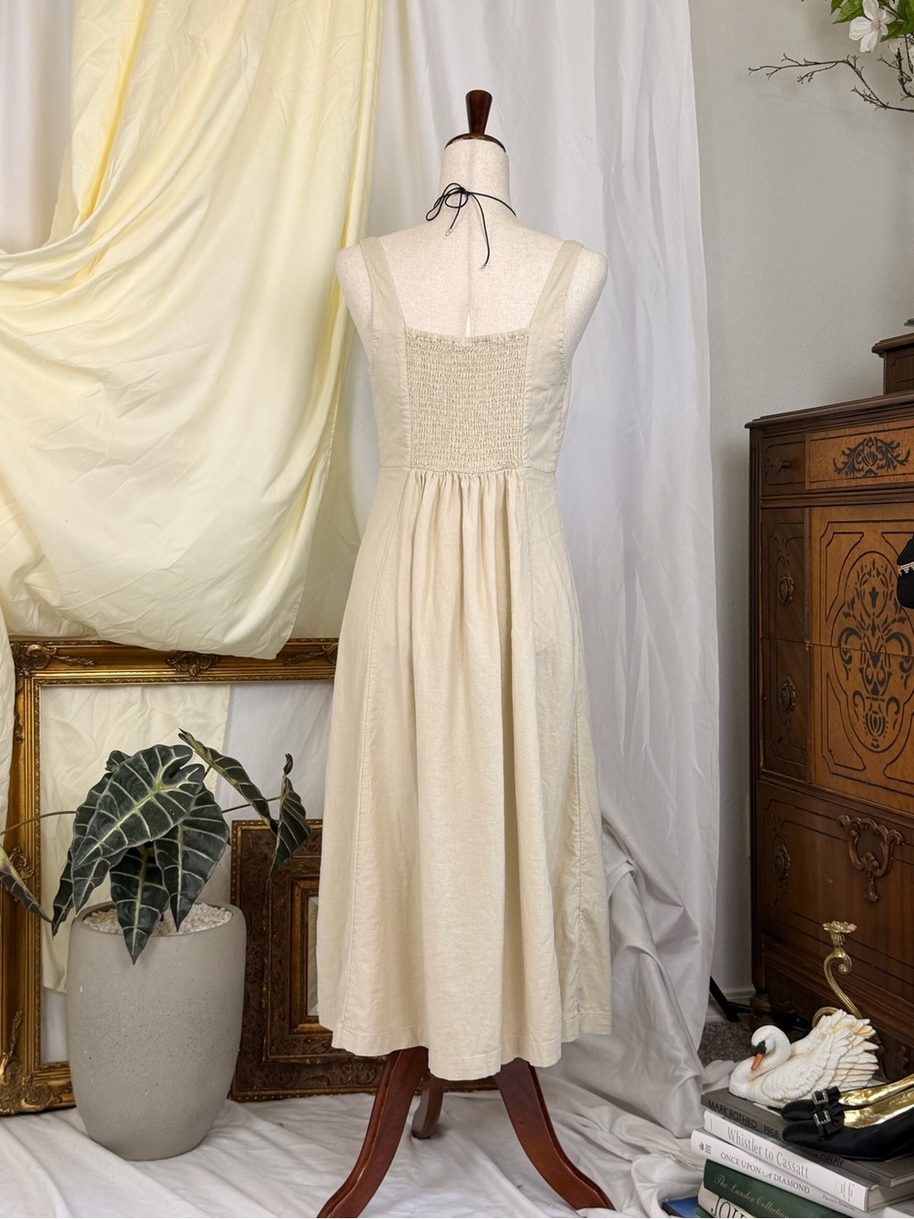 Old Navy Cream Linen-Blend Summer Dress - Cottagecore boho prairie size M chic - Picture 5 of 9
